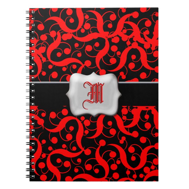 Red black monogram customisable girls notebook (Front)