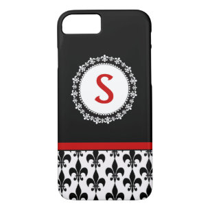 Red Black Monogram Fleur de Lis iPhone 4/4S Case