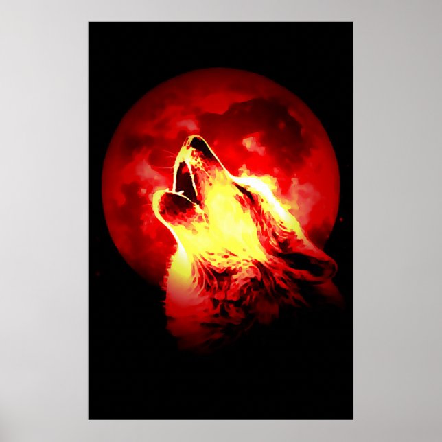 Red Black Motivational Wolf Howls Fullmoon Print (Front)
