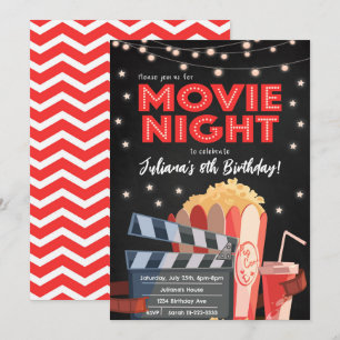 Red Black Movie Night Birthday Invitation