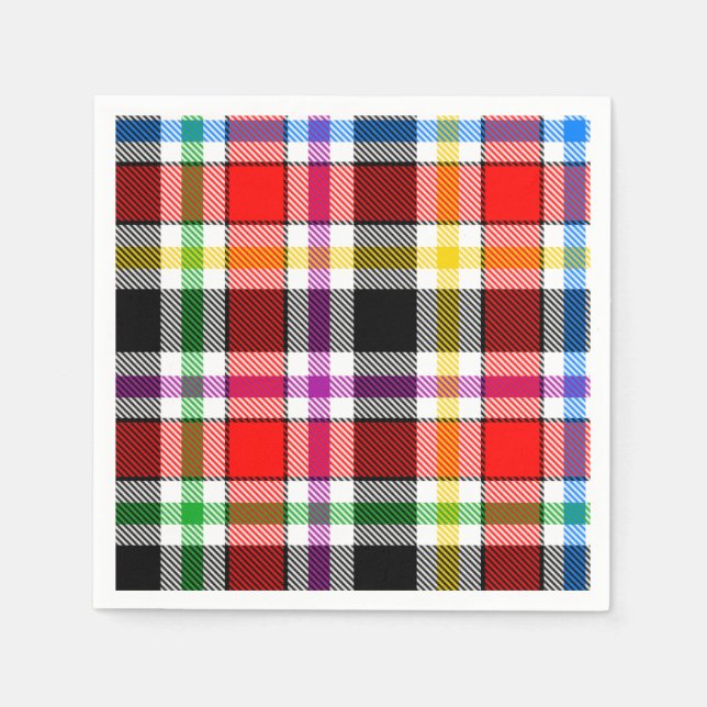 Red Black Multicolour Flannel Plaid Tartan Design Napkin (Front)