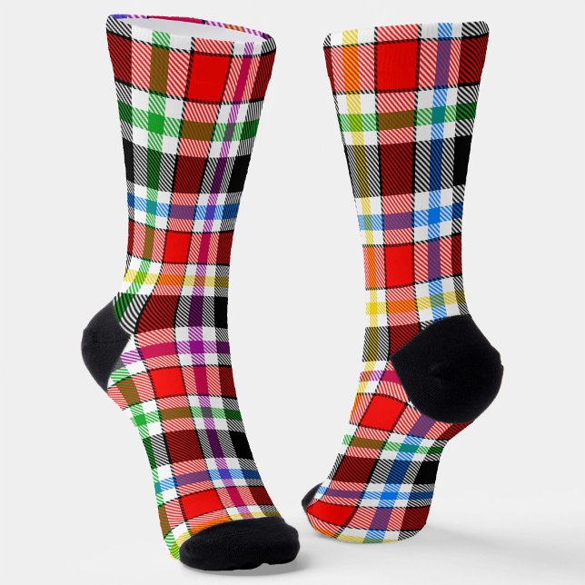 Red Black Multicolour Flannel Plaid Tartan Design Socks (Creator Uploaded)