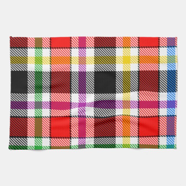 Red Black Multicolour Flannel Plaid Tartan Design Tea Towel (Horizontal)