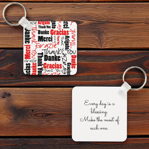 Red Black Multilingual "Thank You" Typography Key Ring