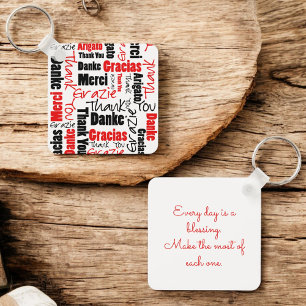 Red Black Multilingual "Thank You" Typography Key Ring