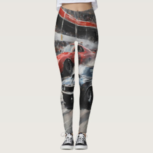 Red & Black Muscle cars Leggings