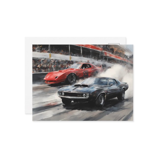 Red & Black Muscle cars  Postcard (Front/Back In Situ)