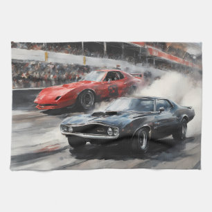 Red & Black Muscle cars  Tea Towel