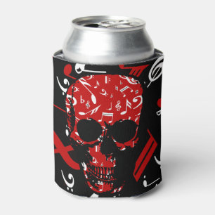 Red Black Musical notes skull Can Cooler