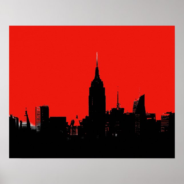 Red Black New York City Silhouette Pop Art Poster (Front)