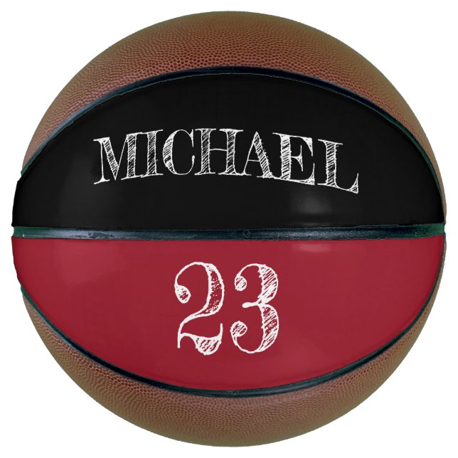 RED Black Number etching Custom Name Basketball (Front)