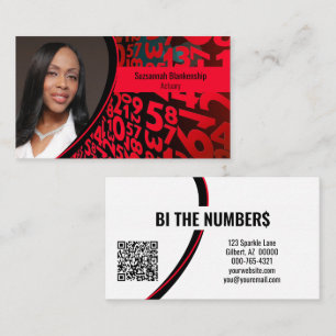 Red Black Numbers Custom Photo QR Code Business Card
