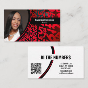 Red Black Numbers Custom Photo QR Code Business Card