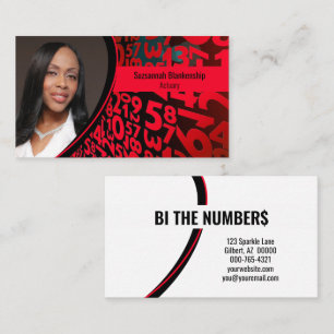 Red Black Numbers Custom Professional Photo  Business Card