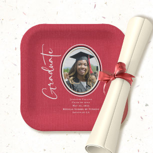 Red Black Nurse Graduate Script Minimal Photo  Paper Plate