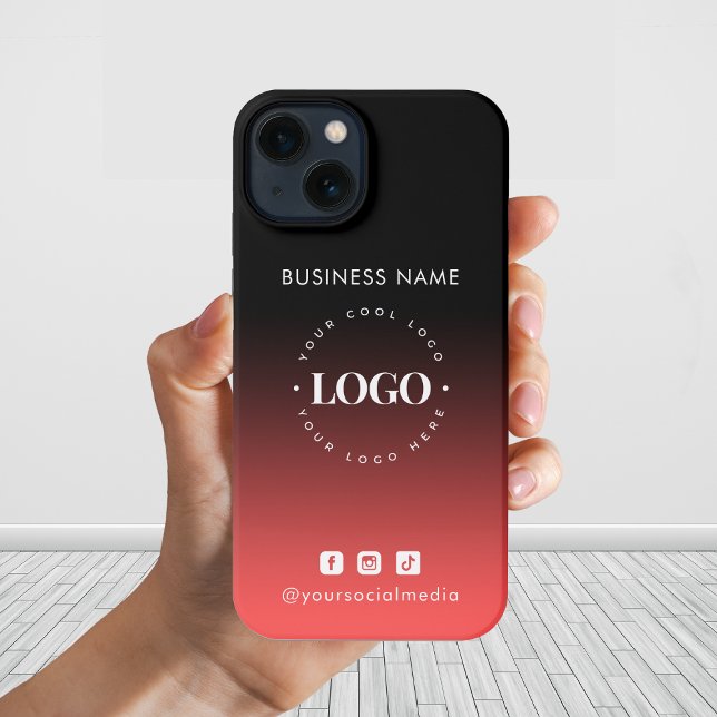 Red Black Ombre Business Logo & Social Media iPhone Case (Creator Uploaded)