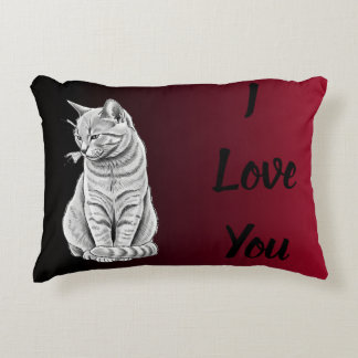 Red Black Ombre Cat Art I Love You Pet Bed Decorative Cushion