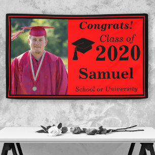 Red Black One Photo Class of 2024 Graduation Banner