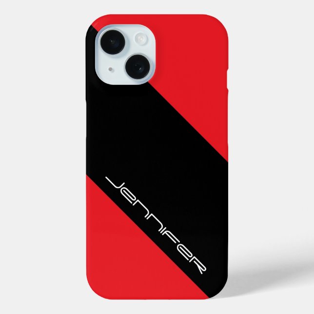 Red & Black, One Stripe, Name, Minimalist Case-Mate iPhone Case (Back)