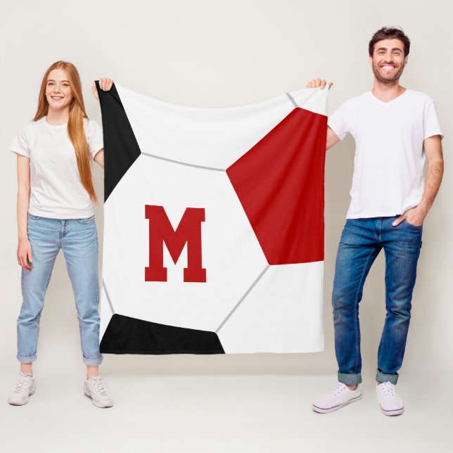 red black or ANY team colours monogrammed soccer Fleece Blanket (In Situ)