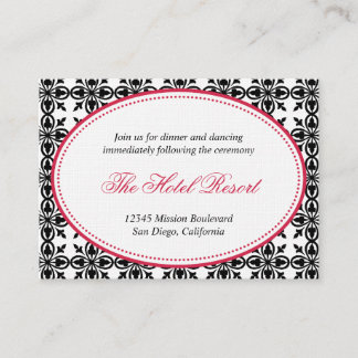 Red black oval lace preppy wedding reception cards