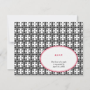 Red black oval lace preppy wedding response RSVP