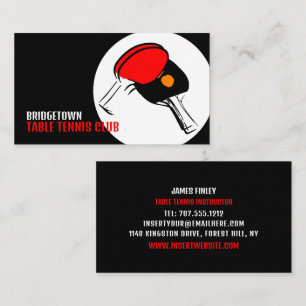 Red & Black Paddles, Table Tennis Club, Instructor Business Card