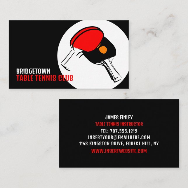 Red & Black Paddles, Table Tennis Club, Instructor Business Card (Front/Back)
