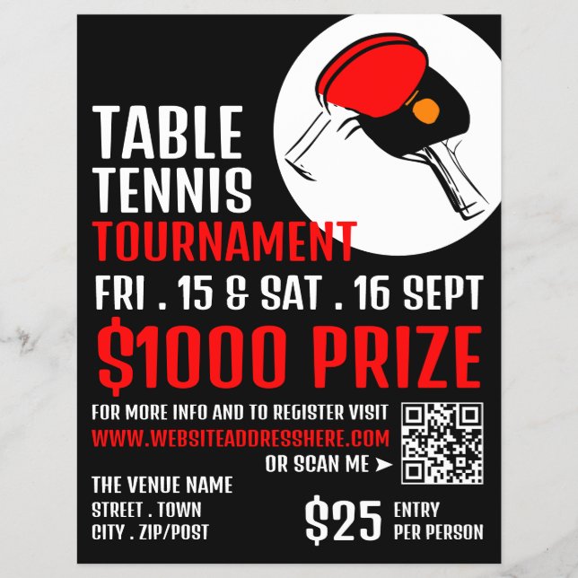 Red & Black Paddles, Table Tennis Tournament Flyer (Front)