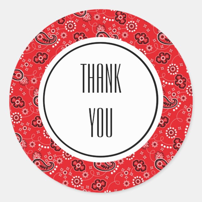 Red Black Paisley Bandanna Print Personalised Classic Round Sticker (Front)