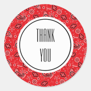 Red Black Paisley Bandanna Print Personalised Classic Round Sticker