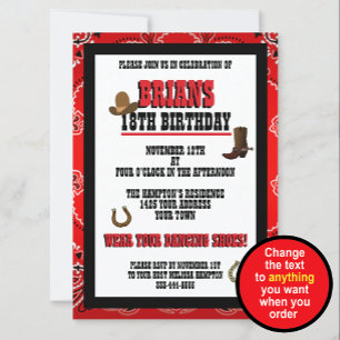Red & Black Paisley Western Birthday Invitation