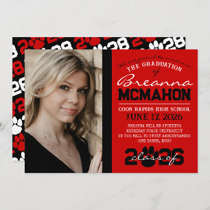 Red & Black Paw Print Graduation Announcement