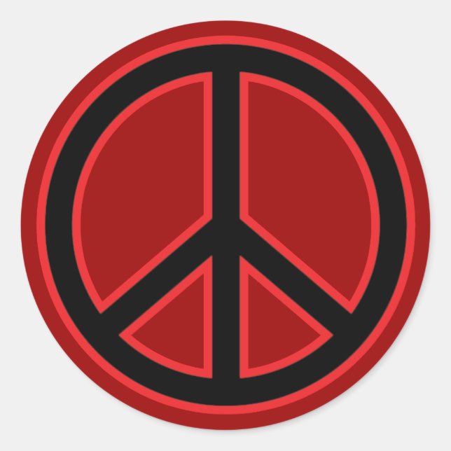 Red & Black Peace Symbol Classic Round Sticker (Front)