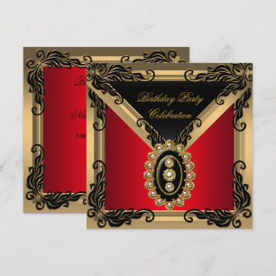Red Black Pearl Gold Birthday Party Invitation