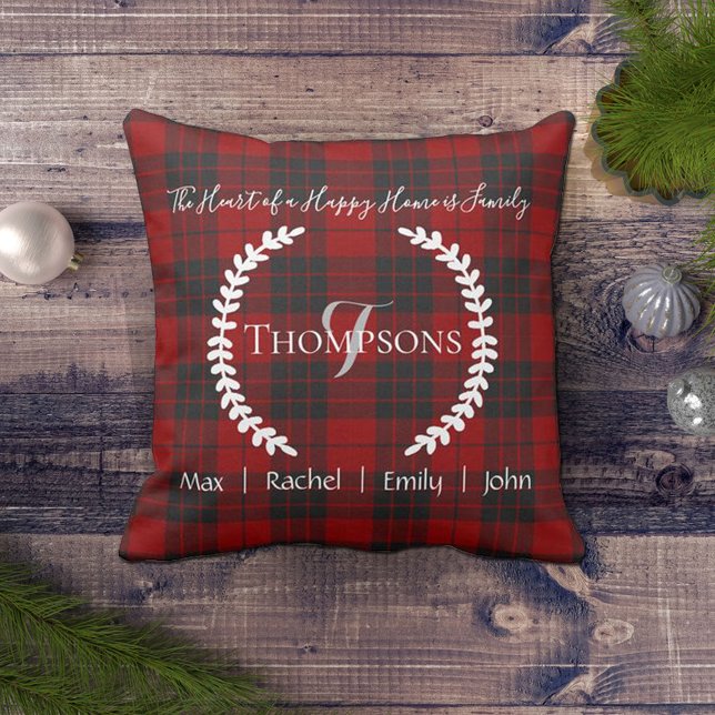 Red Black Personalised Family Name Monogram Cushion (Creator Uploaded)