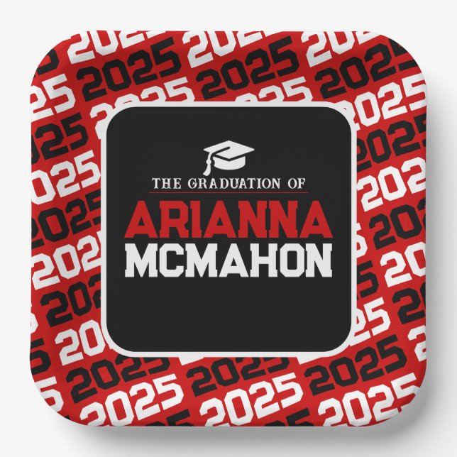 Red & Black Personalised Graduation Paper Plate (Front)