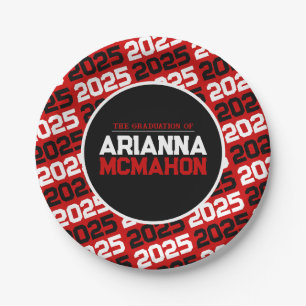 Red & Black Personalised Graduation Paper Plate
