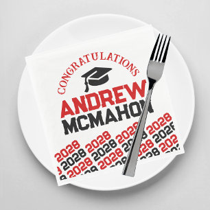 Red & Black Personalised Graduation Party Paper Napkin