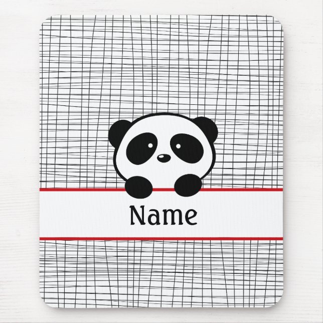 Red Black Personalised Panda Bear Mousepad (Front)