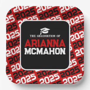 Red & Black Personalized Graduation Paper Plate