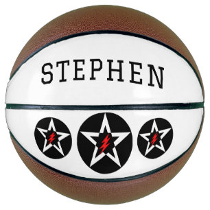 Red Black Personalized Name Lightning Star Basketball