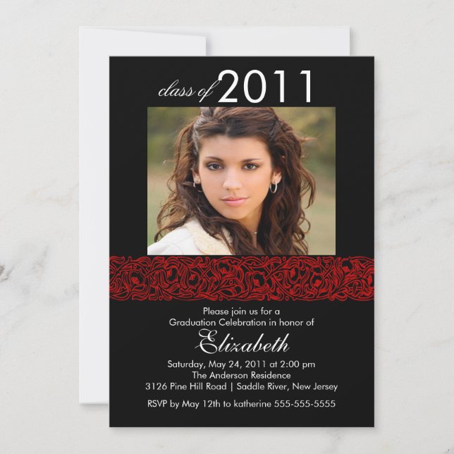 Red & Black Photo Graduation Invitation (Front)