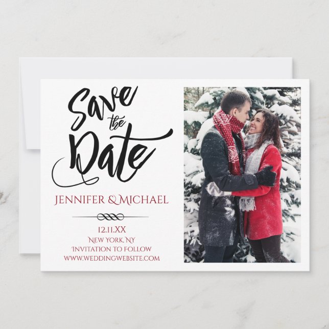 Red Black Photo Save the Date (Front)