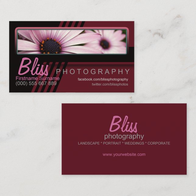 Red Black Photography w/ Photo template Business Card (Front/Back)