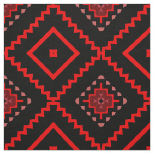 Red Black Pink Ethnic Tribal Geometric Pattern Fabric