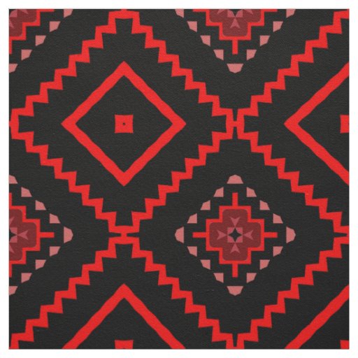 Red Black Pink Ethnic Tribal Geometric Pattern Fabric