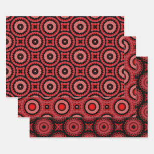 Red Black Pink Ethnic Tribal Geometric Patterns Wrapping Paper Sheet