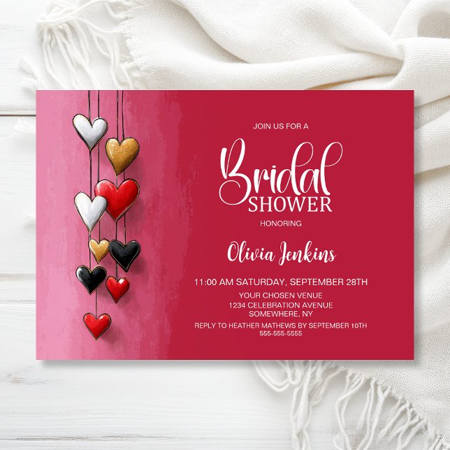 Red Black Pink Hearts Bridal Shower Invitation (Creator Uploaded)