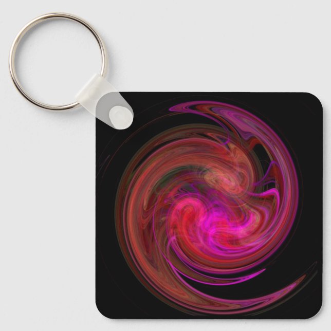 RED BLACK  PINK LIGHT VORTEX,Fractal Art Key Ring (Front)